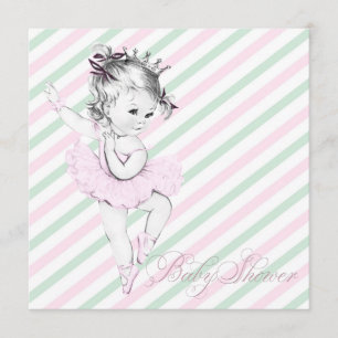 Vintage Pink Ballerina Princess Baby shower Kaart