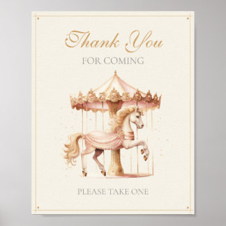 Vintage Pink Carousel Horse Thank You for Coming  Poster