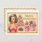 Vintage Pink Christmas Tree Postcard Briefkaart (Voorkant / Achterkant)