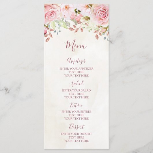 Vintage Pink Floral Spring Wedding Menu (Devant)