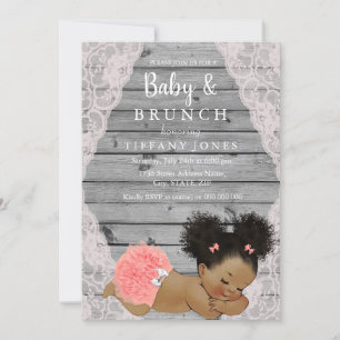 Vintage Pink Lace Rustic Baby Brunch Invitation