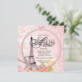 Vintage Pink Paris Baby Shower Invitations (Debout devant)