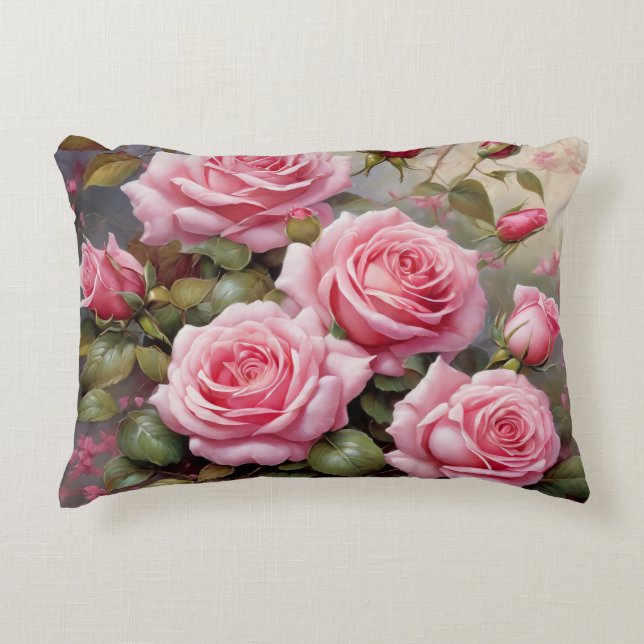 Vintage Pink Roses Accent Kussen (Voorkant)
