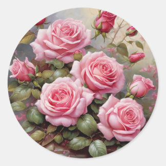 Vintage Pink Roses Ronde Sticker
