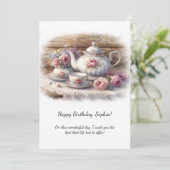 Vintage Pink Tea Setting Birthday | Kaart (Staand voorkant)