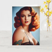 Vintage Pinup Birthday Kaart (Gele Bloem)