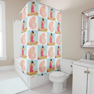 Vintage Pinup Girl en Sea Shells Douchegordijn