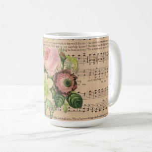 Vintage Pioenrozen & Bladmuziek Koffiemok