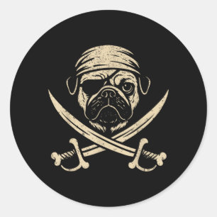 Vintage Piraat Puggraat Hond Liefhebber Ronde Sticker