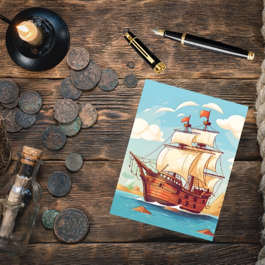Vintage Pirate Ship Adventure Postcard Briefkaart