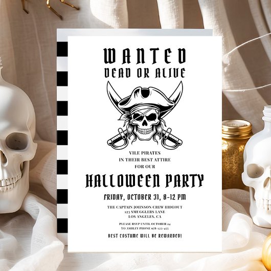 Vintage Pirate Skull Halloween Party  Kaart