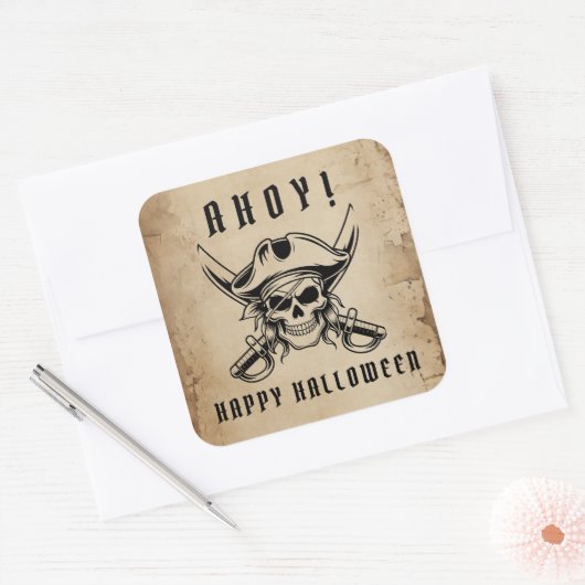 Vintage Pirate Skull Halloween   Vierkante Sticker (Envelop)