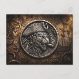 Vintage Piratenkat Hobo Nikkelmunt Briefkaart