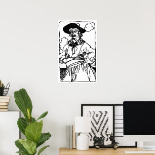 Vintage Pirates Sketch van een kapitein door Howar Poster