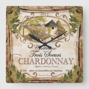 Vintage Pittoresque Vin Étiquette Horloge murale