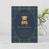 Vintage Plaid Teddy Bear Baby Shower Invitation (Debout devant)