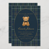 Vintage Plaid Teddy Bear Baby Shower Invitation (Devant / Derrière)
