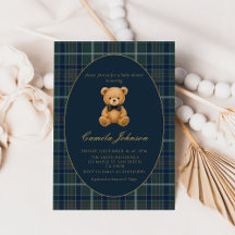 Vintage Plaid Teddy Bear Baby Shower Invitation
