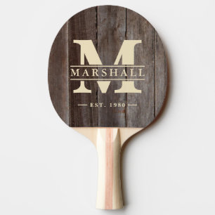 Vintage Planken Monogram & Naam Overlay Tafeltennisbatje