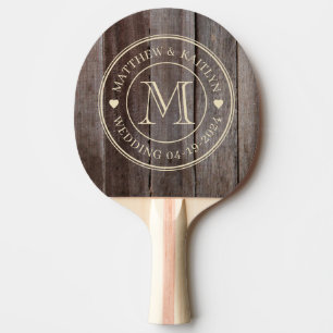 Vintage Planken Trouw Monogram Hart Tafeltennisbatje