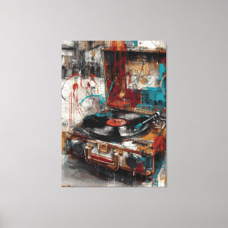 Vintage Platenspeler Pop Art Muziek Retro Design Canvas Afdruk