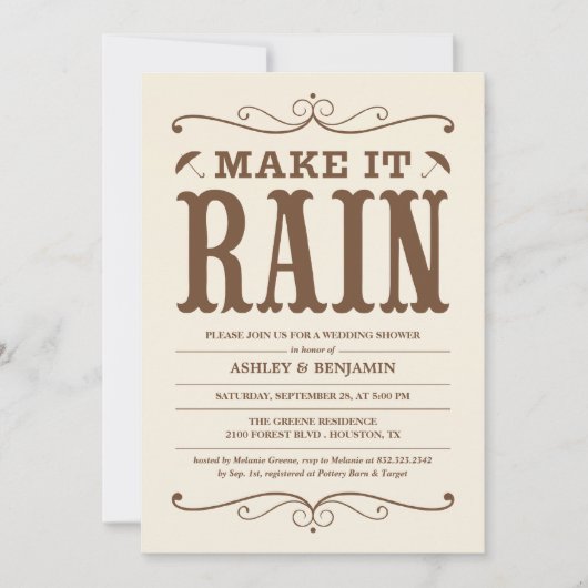 Vintage pluie Invitations Wedding showers (Devant)