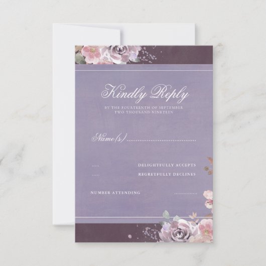 Vintage Plum Lilac et mariage Mauve RSVP (Devant)