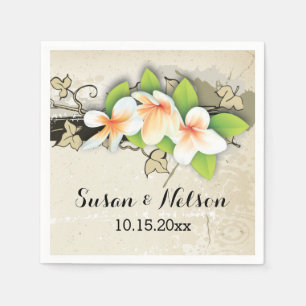 Vintage plumeria/frangipani en ibeige bruiloft servet