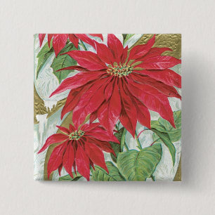Vintage Poinsettia illustratie. Vierkante Button 5,1 Cm