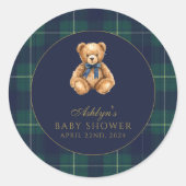 Vintage Polo Teddy Bear Baby Shower Round Sticker (Devant)