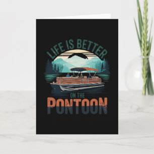 Vintage Pontoon Kapitein Pontonboot Vakantie Zomer Kaart