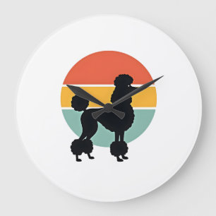 Vintage Poodle Zonsondergang Retro Honden Silhouet Grote Klok