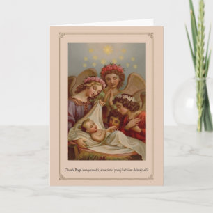 Vintage Poolse Godsdienstige Kerstkaart Feestdagen Kaart
