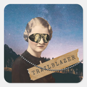 Vintage Pop voor vrouwelijke Trailblazer Night Sky Vierkante Sticker