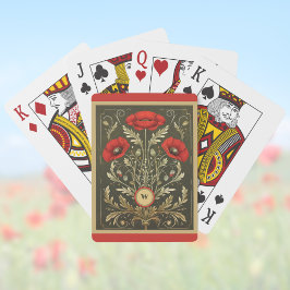 Vintage Poppies Gold Red Art Nouveau Monogram Pokerkaarten