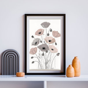 Vintage Poppy Boeket XI – Zachte Neutrale Botanisc Poster
