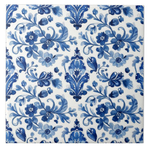 Vintage Portugese Blauwe Bloemtegels  Tegeltje