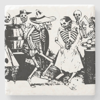 Vintage Posada Mexican Skeleton Dance Stenen Onderzetter
