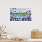 Vintage Postage Stamp Print, Mountain River Poster (Keuken)