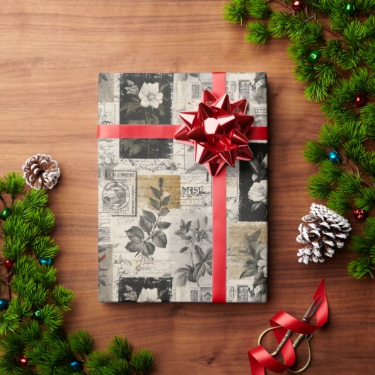 Vintage Postal Stamps Marks Cadeaupapier (Feestdagen Geschenken)