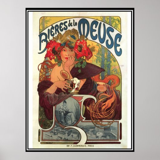 Vintage Poster Alphonse Mucha Beer Ad (Voorkant)