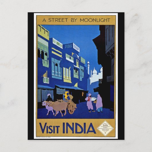 Vintage poster, Bezoek India, Briefkaart (Voorkant)