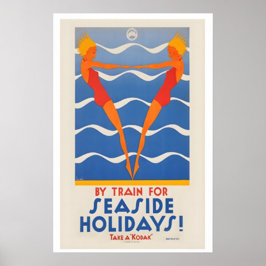 Vintage Poster By Train for Seaside Holidays (Devant)