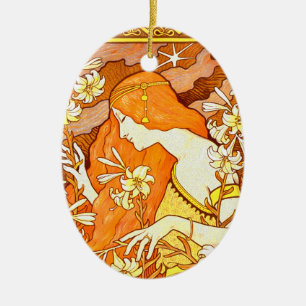 Vintage Poster Frans tijdschrift Art Nouveau Vrouw Keramisch Ornament