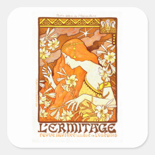 Vintage Poster Frans tijdschrift Art Nouveau Vrouw Vierkante Sticker