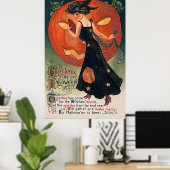 Vintage Poster Halloween Witch & Pumpkin (Bureau à domicile)
