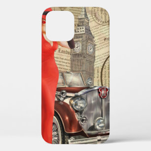 Vintage poster London verscheurde krantenachtergro iPhone 12 Hoesje