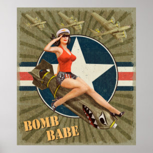 Vintage poster met een pin-up meisje op bom. abstr