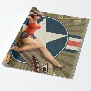 Vintage poster met een pin-up meisje op bom. abstr cadeaupapier
