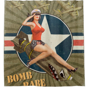 Vintage poster met een pin-up meisje op bom. abstr douchegordijn